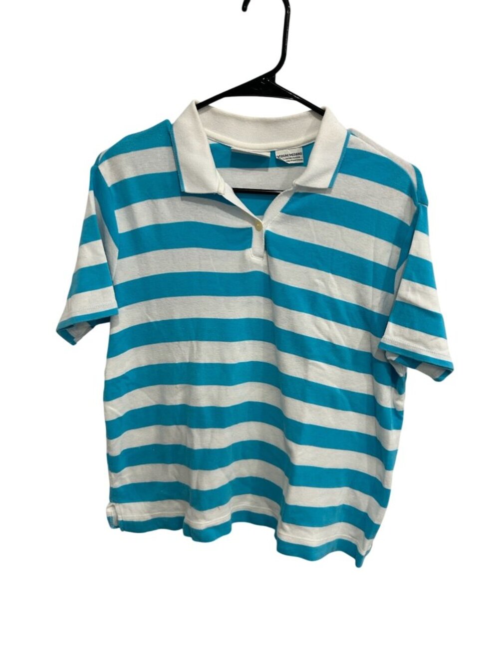 Basic Editions Striped Short Sleeve Polo Shirt Blue White Sz Medium Cotton